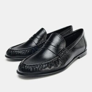 ZARA Black Soft Ruched Loafers